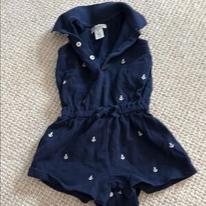 Ralph Lauren Navy Blue Romper with Anchor Embroidery